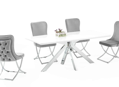 Hochwertig  Esszimmer Set Weiß Garnitur Tisch 4x Stühle Design luxuriöse Möbel