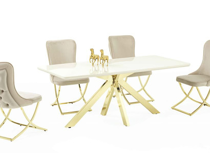 Hochwertig  Esszimmer Set Garnitur Tisch 4x Stühle Design luxuriöse Möbel Beige