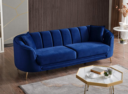 Exklusiver Blau 3-Sitzer Wohnzimmer Polster Sitzmöbel Designer Hochwertig Möbel