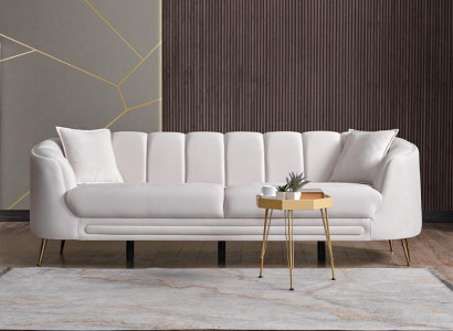 Exklusiver Weiß 3-Sitzer Wohnzimmer Polster Sitzmöbel Designer Möbel Modern