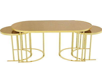 Set 3x Couchtisch Gold Kaffeetisch Beistelltisch Designer Wohnzimmertisch Tische