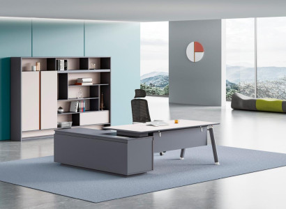 Grauer Arbeitszimmer Eckschreibtisch Luxuriöser Holz Chef Aktentisch