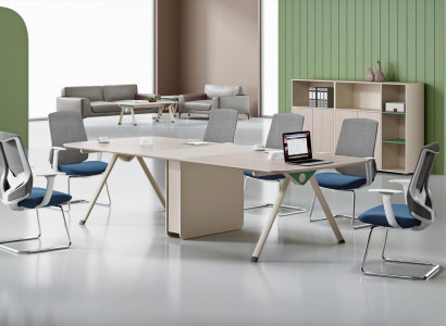 Beige Arbeitszimmer Möbel Designer Konferenztisch Holz Büroschränke 3tlg