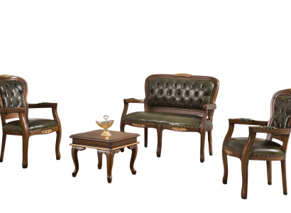 Set 4tlg Arbeitszimmer Sessel Sofa Chesterfield Couchtisch Lehnstuhl Ledersofa