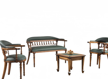 Set 4tlg Arbeitszimmer Sessel Sofa Couchtisch Lehnstuhl Ledersofa Loungesessel