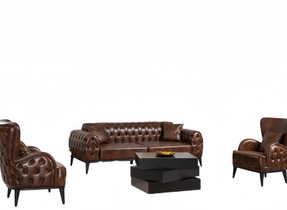 Chesterfield Sessel Sofa Couchtisch Arbeitszimmer Schreibtisch Lesesessel Leder