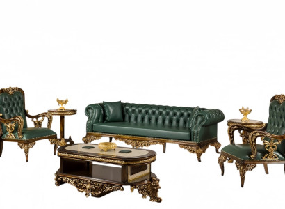 Chesterfield Sofa Art déco Couchtisch Beistelltisch Lux Loungesofa 6tlg. Set