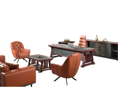 Komplett Einrichtung Büro Ausstattung Schreibtisch Chefsessel Sideboard 8tlg