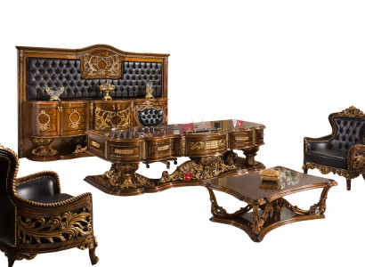 Set 6tlg Sessel Couchtisch Schreibtisch Chefsessel Art déco Sideboard Pano Luxus