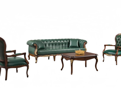 Sofa Set Arbeitszimmer Sofa 3 Sitzer Luxuriös Couchtisch Premium Chefsessel 4tlg