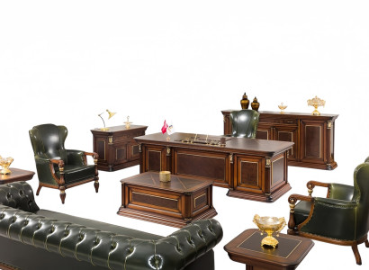 Büroausstattung Arbeitszimmer Schreibtisch Sessel Sofa Tische Komplett 10tlg