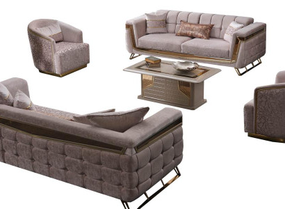 Sofa Couch Sofagarnitur Wohnbereich Wohnzimmer-Set Couchtische Sessel 5tlg