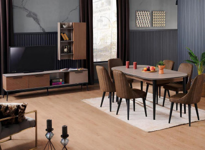 Essgruppe Esstisch Esszimmerset Stühle Vitrine RTV Garnitur Tisch Esszimmer Set