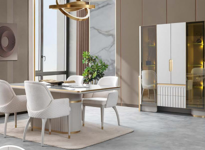 Esstisch 4x Stühle Vitrine Mit Beleuchtung Edelstahl Esszimmer Komplett 6tlg