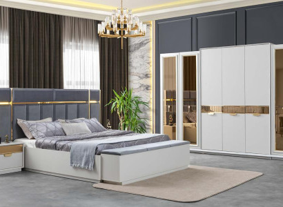 Bett Nachttische Kleiderschrank Verspiegelt Bank Weiß Gold Blau Edelstahl 5tlg