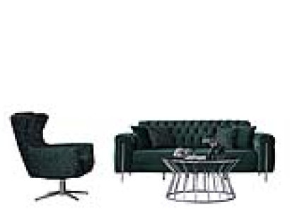 Sofa 3 sitzer mit Sessel Grün Chesterfield Couchgarnitur Wohnzimmer