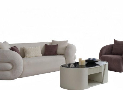 Luxus Couchgarnitur Sofa 3 sitzer Sessel Dreier Couch Weiß Graurosa