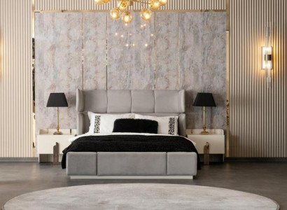 Schlafzimmer Komplett Set Doppelbett 2x Nachttische Polsterbett Edelstahl