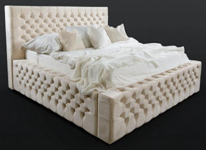 Chesterfield Doppelbett Schlafzimmer Bett 180сm Matratze Beige moderner Holz