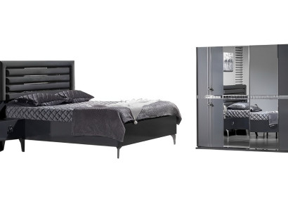 Schlafzimmer Set Bett 2x Nachttische Schrank Luxus Moderne Möbel 4tlg Schwarz