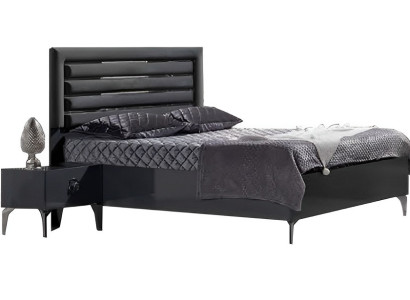 Schlafzimmer Set Bett + 2x Nachttische 3tlg Moderne Möbel Holz Schwarz 180cm