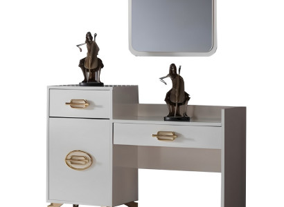 Schlafzimmer Set Schminktisch mit Spiegel Kosmetiktisch Make-up Tisch Weiß 2tlg.