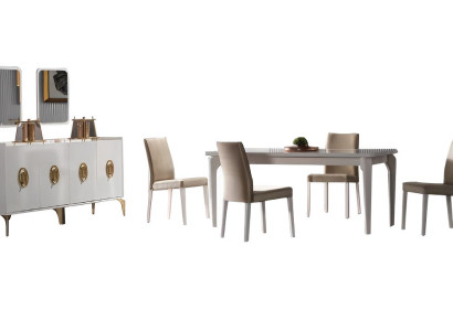 Esszimmer Set Esstisch + 4x Stühle + Sideboard + Spiegel 7tlg. Moderne Lux Möbel