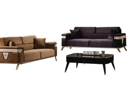 Designer Wohnzimmer Set Sofa Lila 2tlg. Sofagarnitur 3+3 Sitzer Braun Couchen