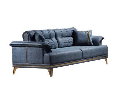 Dreisatzsofa Wohnzimmer 3-Sitzer Sofa Polster Möbel Stoff Blau Modern Couch