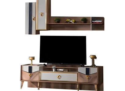 Esszimmer Set TV-Schrank + Regal 2-teilig Stauraum Holzmöbel Moderne Einrichtung