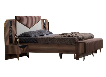 Schlafzimmer Set Bett + 2x Nachttische Bettset modernes Braun Möbel Set 3tlg.