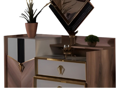 Schlafzimmer Set Schminktisch + Spiegel Kosmetiktisch Make-up Tisch Braun 2tlg.