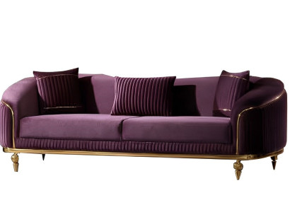 Dreisatzsofa Wohnzimmer 3-Sitzer Sofa Polster Möbel Stoff Lila Modern Couch