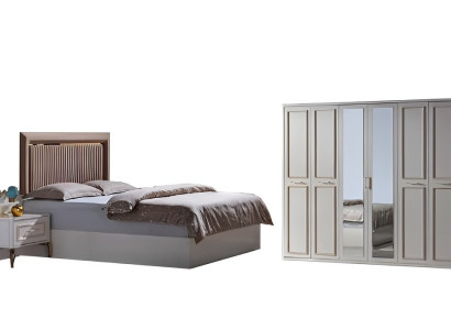 Schlafzimmer Set Bett + 2x Nachttische + Kleiderschrank Luxus Moderne Möbel 4tlg