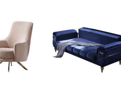 Wohnzimmer set Sofa 3+1 Sitzer Sessel Moderne Möbel Blau Beige 2tlg.