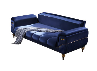 Dreisatzsofa Wohnzimmer 3-Sitzer Sofa Polster Möbel Stoff Blau Modern Couch