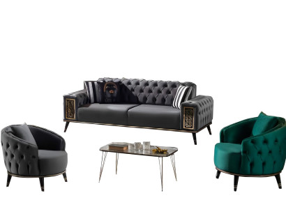 Sofagarnitur Sofa 3+1+1 Sitzer Wohnzimmer Set 3tlg Sofas Modern Schwarz Stil