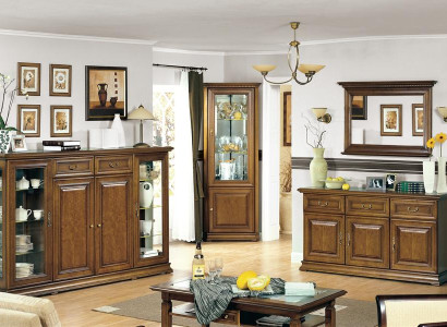 Wohnzimmer Möbel Eckvitrine Sideboard mit Spiegel Klassisches Buffet Set 4tlg
