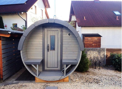 Saunafass Sauna Gartensauna Tonnensauna Fasshütte Saunahütte Holzfassauna