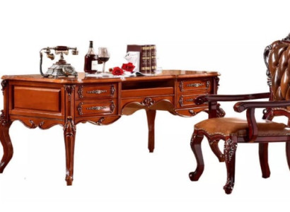 Klassischer Arbeitszimmer Schreibtisch Stilvoller Ledersessel Set