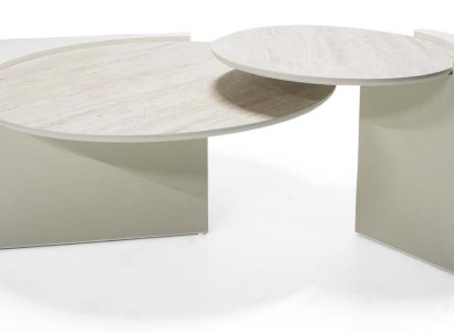 Moderner Luxus Couchtisch  Doppel-Set 2x runde Design Tische fürs Wohnzimmer