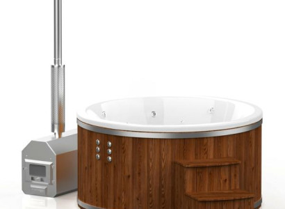 Whirlpool Badefass externer Holzofen Thermoholz luxuriöser Gartenpool Wellness