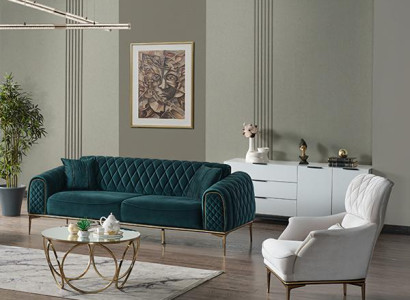 Sofagarnitur Wohnzimmer Dreisitzer Grün Couch Set Sofa 3 Sitzer Luxus Sessel