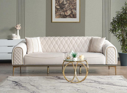 Dreisitzer Sofa 3 Sitzer Stoffsofa Polstersofa Couch Beige Luxus Sofas Weiß