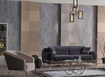 Wohnzimmer Set Sitzgruppe Sofa 3 Sitzer Dreisitzer Sessel Polster Schwarz Modern