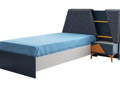 Modern Garnitur Kinderzimmer Kinderbett Nachttisch Bett Blau kompakt Set Holz