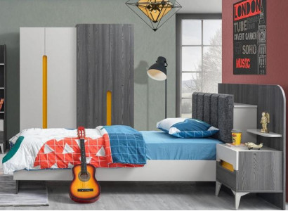 Kinderzimmer Kinderbett Bett Nachttisch Kleiderschrank Holz Möbel Grau Set