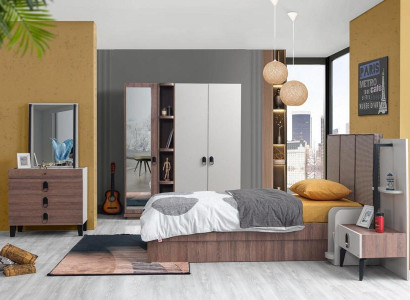 Kinderzimmer Set Bett Nachttisch Kommode Kleiderschrank Braun Modern Hochwertige