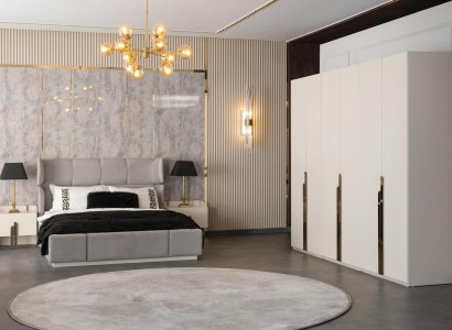 Schlafzimmergarnitur Bett 2x Nachttische Kleiderschrank Schlafzimmer Set 4tlg.