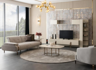 Wohnzimmer Sofa 3 Sitzer Couchtisch Sideboard Wandschrank Bücherregal